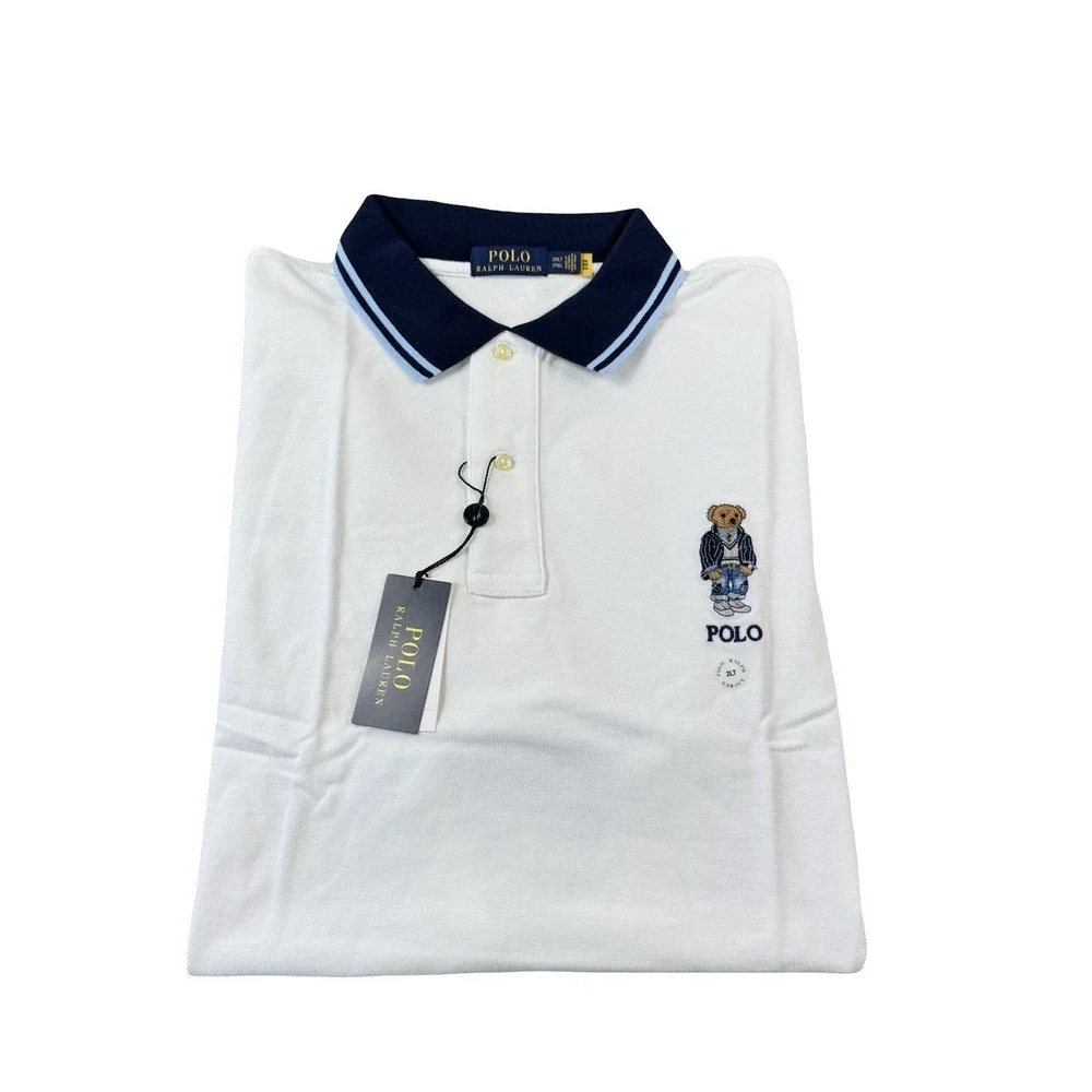 Polo Ralph Lauren White Blue Tipped Polo Bear Mens Polo Shirt Size 2XLT NWT